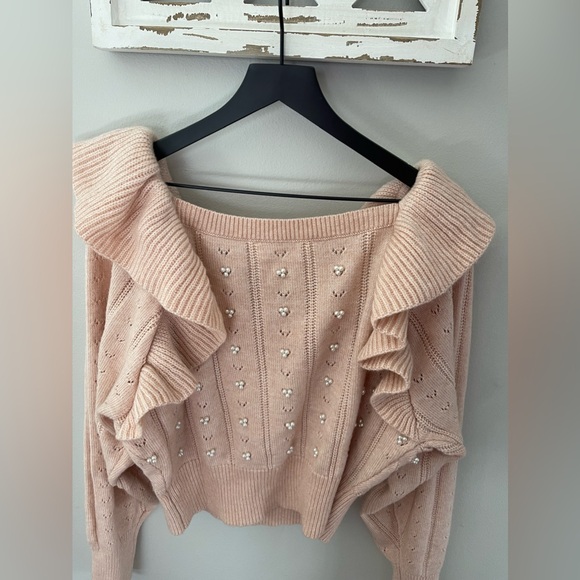 ASTR The Label Cabot Pearl Embellished Crop Ruffled Sweater In Blush Pink XL - Picture 7 of 10